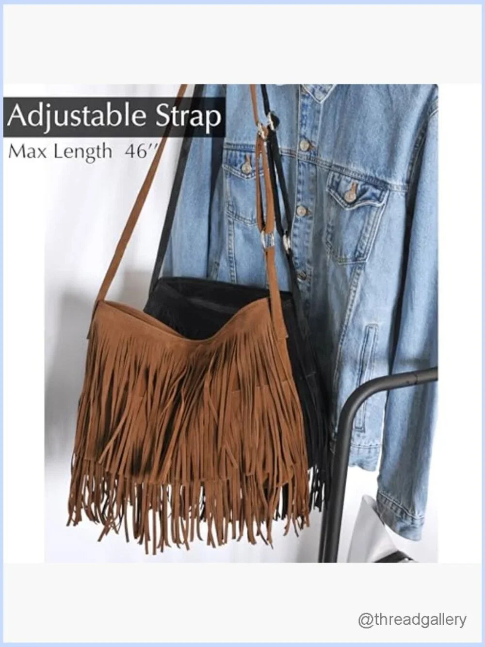 Faux Suede Leather Hobo Crossbody Bag with Tassel Adjustable Strap